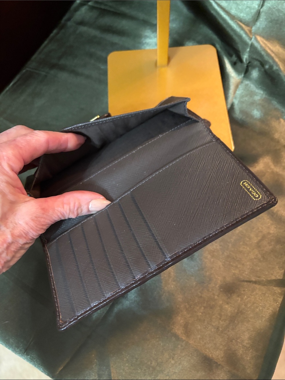 Coach Madison Signature Op Art Skinny Wallet in khaki and Mahogany - Picture 5 of 8